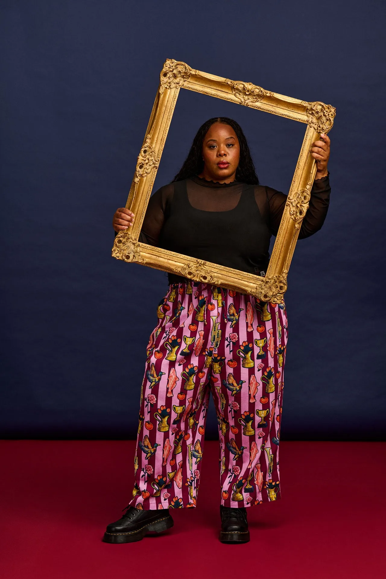 L.E. Chuck - Wide Leg Cotton Trousers in Artist Print by Emily Furr & Yak sold by Lucy & Yak