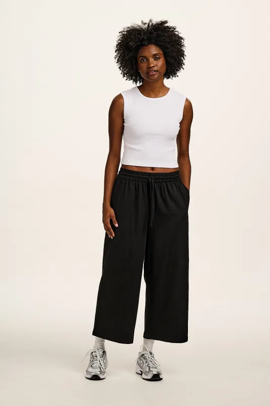 Chuck - Wide Leg Cotton Trousers in Black sold by Lucy & Yak