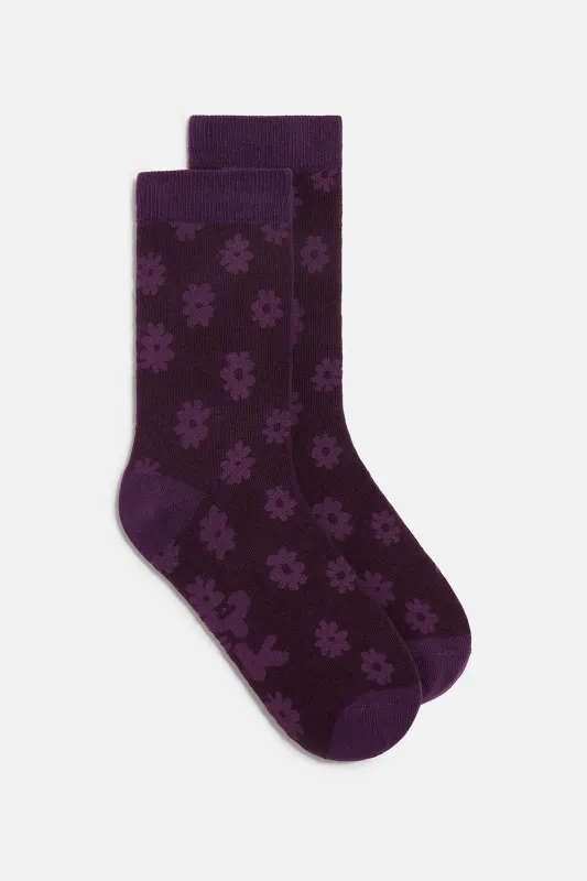 JoJo - Cotton Socks in Purple Delano sold by Lucy & Yak