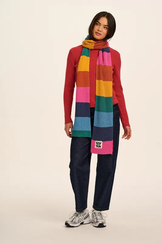 Aroha - Knitted Scarf in Rainbow Stripe sold by Lucy & Yak