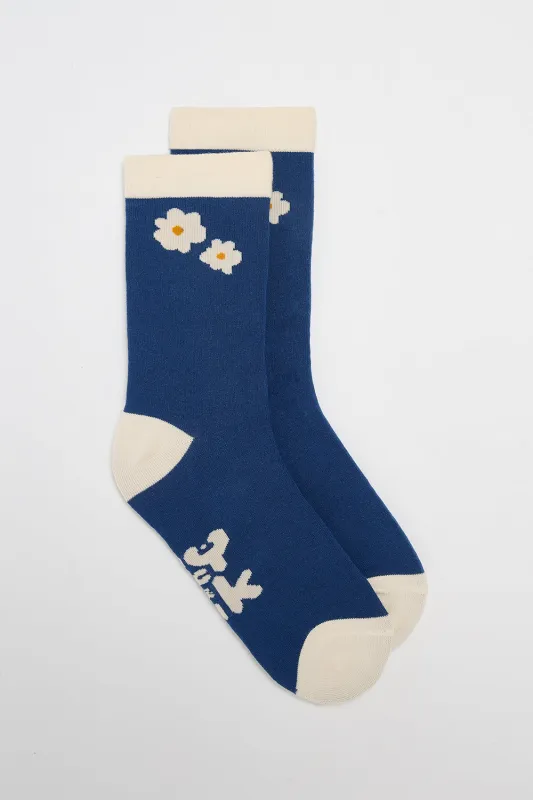 JoJo - Cotton Socks in Blue Daisy sold by Lucy & Yak