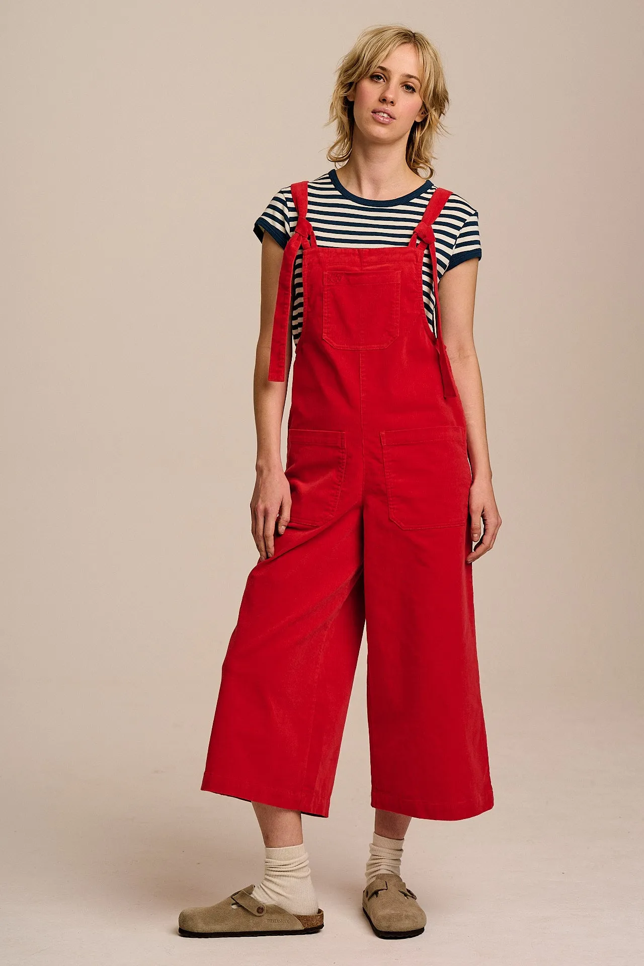 Jenny - Wide Leg Corduroy Dungarees in True Red sold by Lucy & Yak