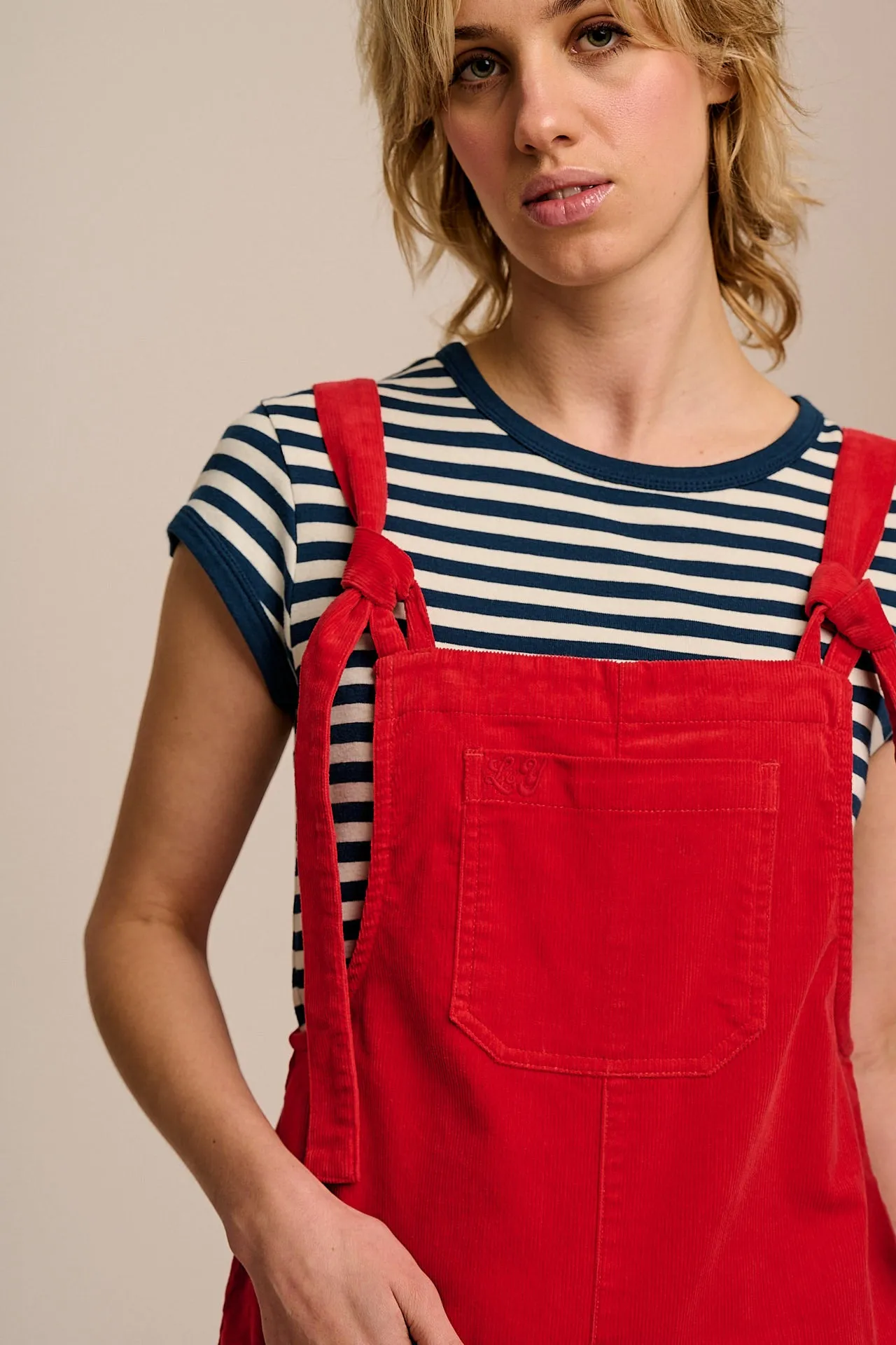 Jenny - Wide Leg Corduroy Dungarees in True Red sold by Lucy & Yak product image thumbnail 2