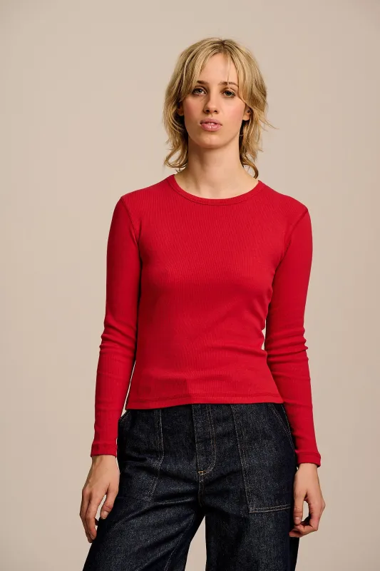 Grayson - Long Sleeve Cotton Jersey Top in Red made by Lucy & Yak
