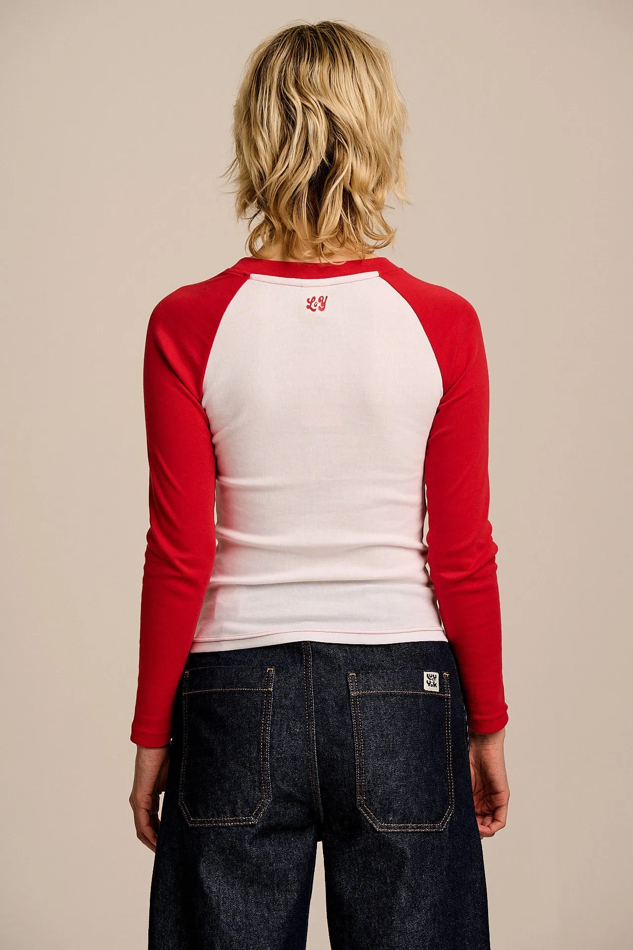 Avi - Long Sleeve Raglan Top in Red & White sold by Lucy & Yak product image thumbnail 5