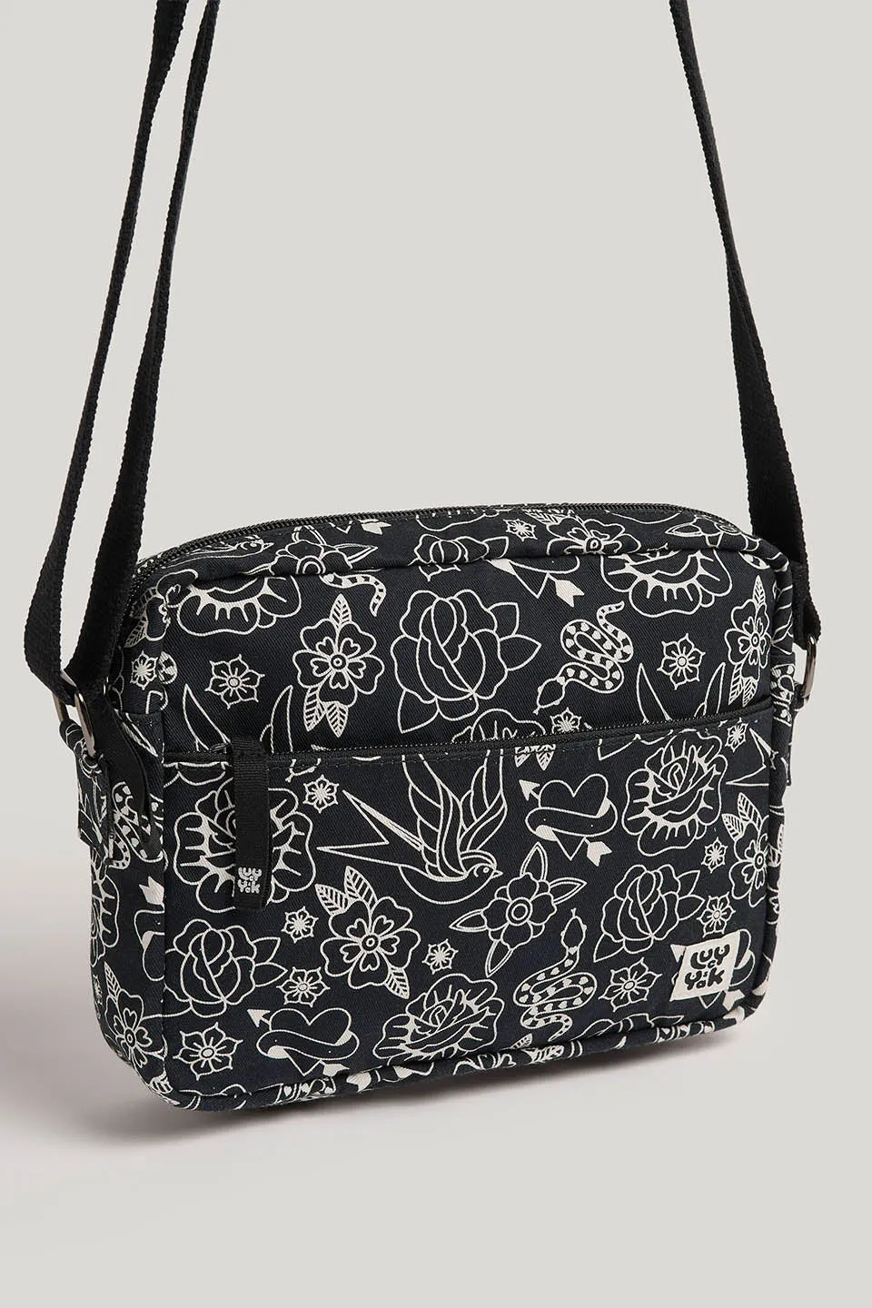 Dara - Cotton Crossbody Bag in Black & White Tattoo sold by Lucy & Yak product image thumbnail 2
