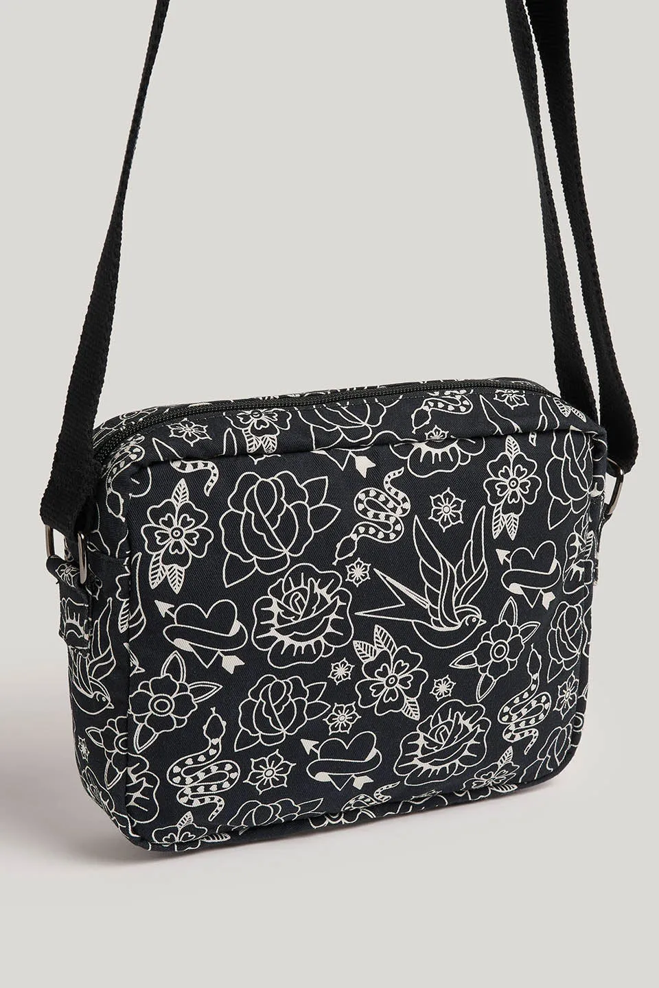 Dara - Cotton Crossbody Bag in Black & White Tattoo sold by Lucy & Yak product image thumbnail 4