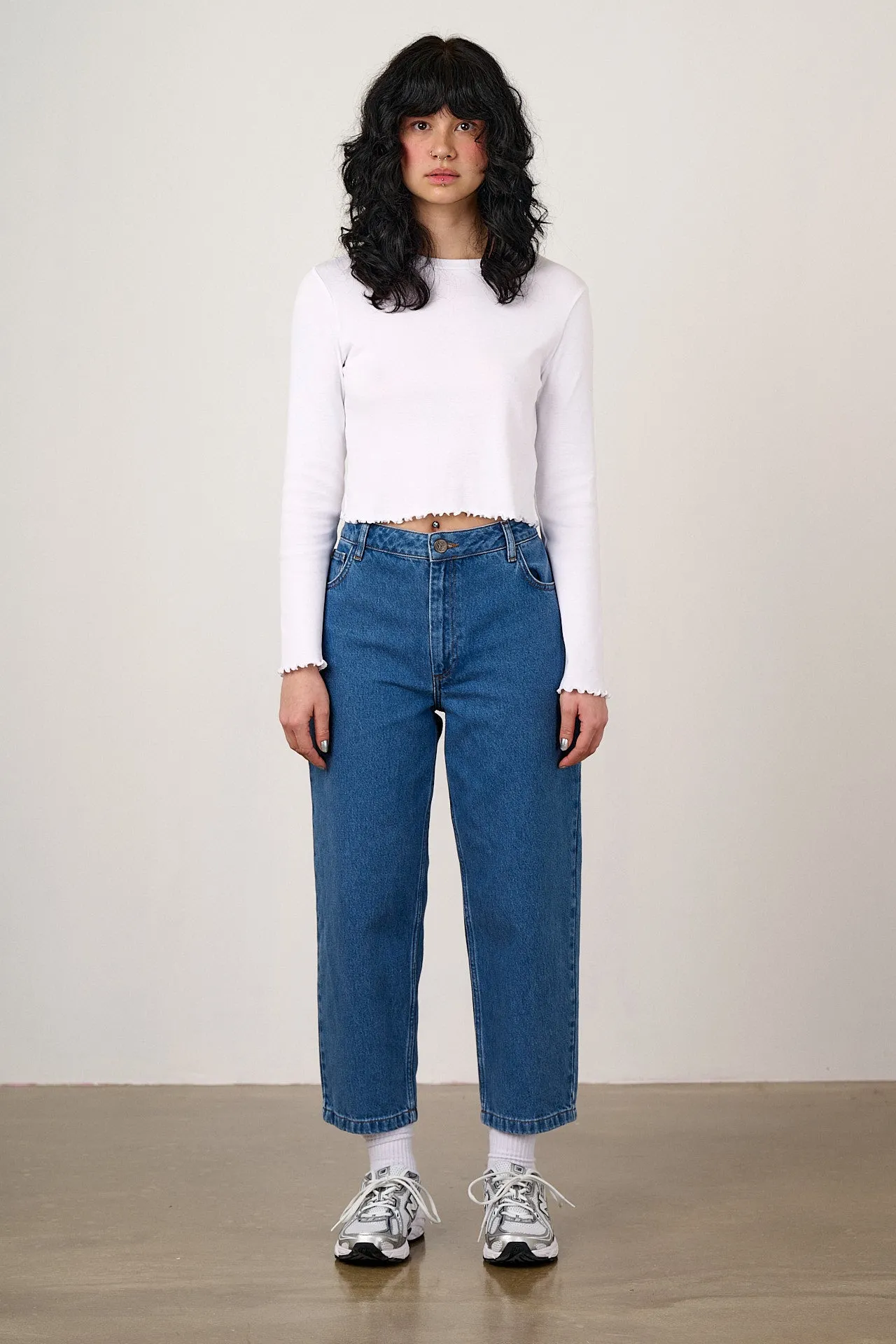 Hansel - Long Sleeve Cotton Crop Top in White sold by Lucy & Yak product image thumbnail 3