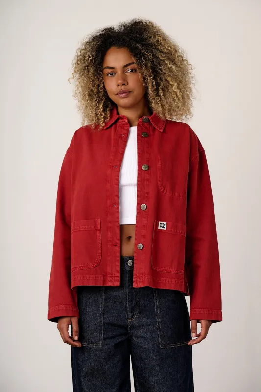 Connie - Denim Jacket in True Red Wash made by Lucy & Yak