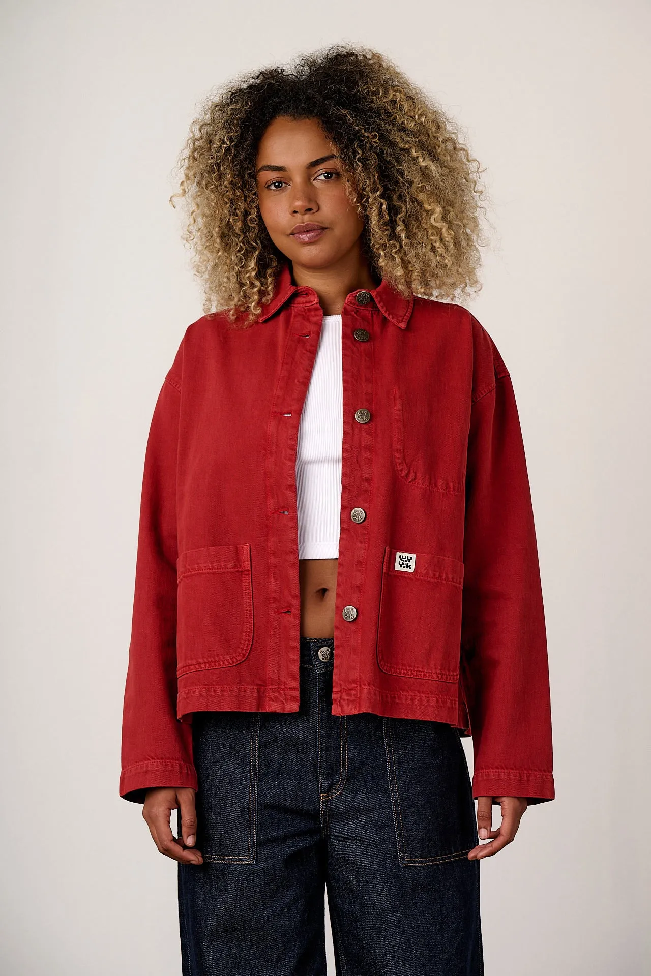 Connie - Denim Jacket in True Red Wash sold by Lucy & Yak