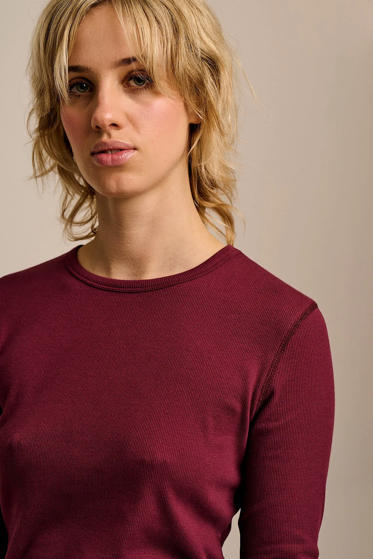 Grayson - Long Sleeve Cotton Jersey Top in Wine sold by Lucy & Yak product image thumbnail 3