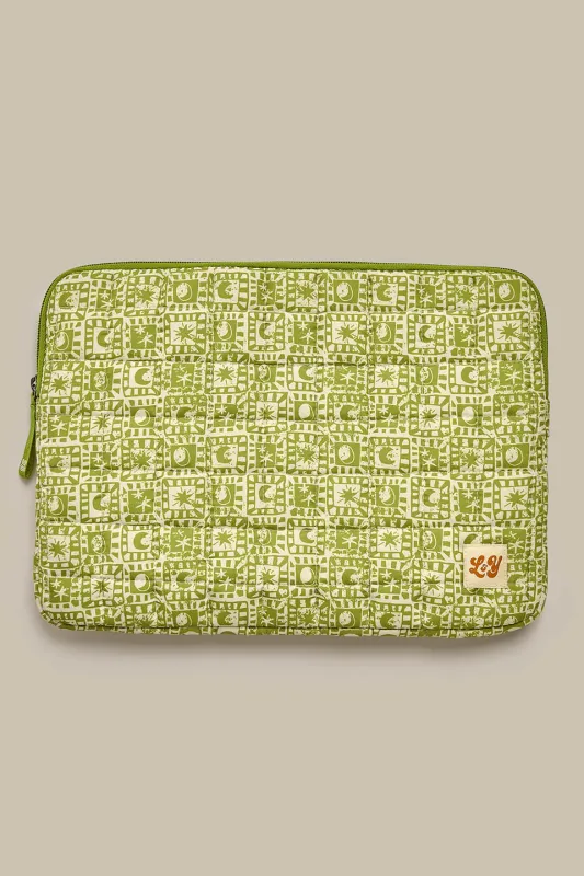 Emelien - 13" Laptop Case in Green Celestial Checkerboard made by Lucy & Yak