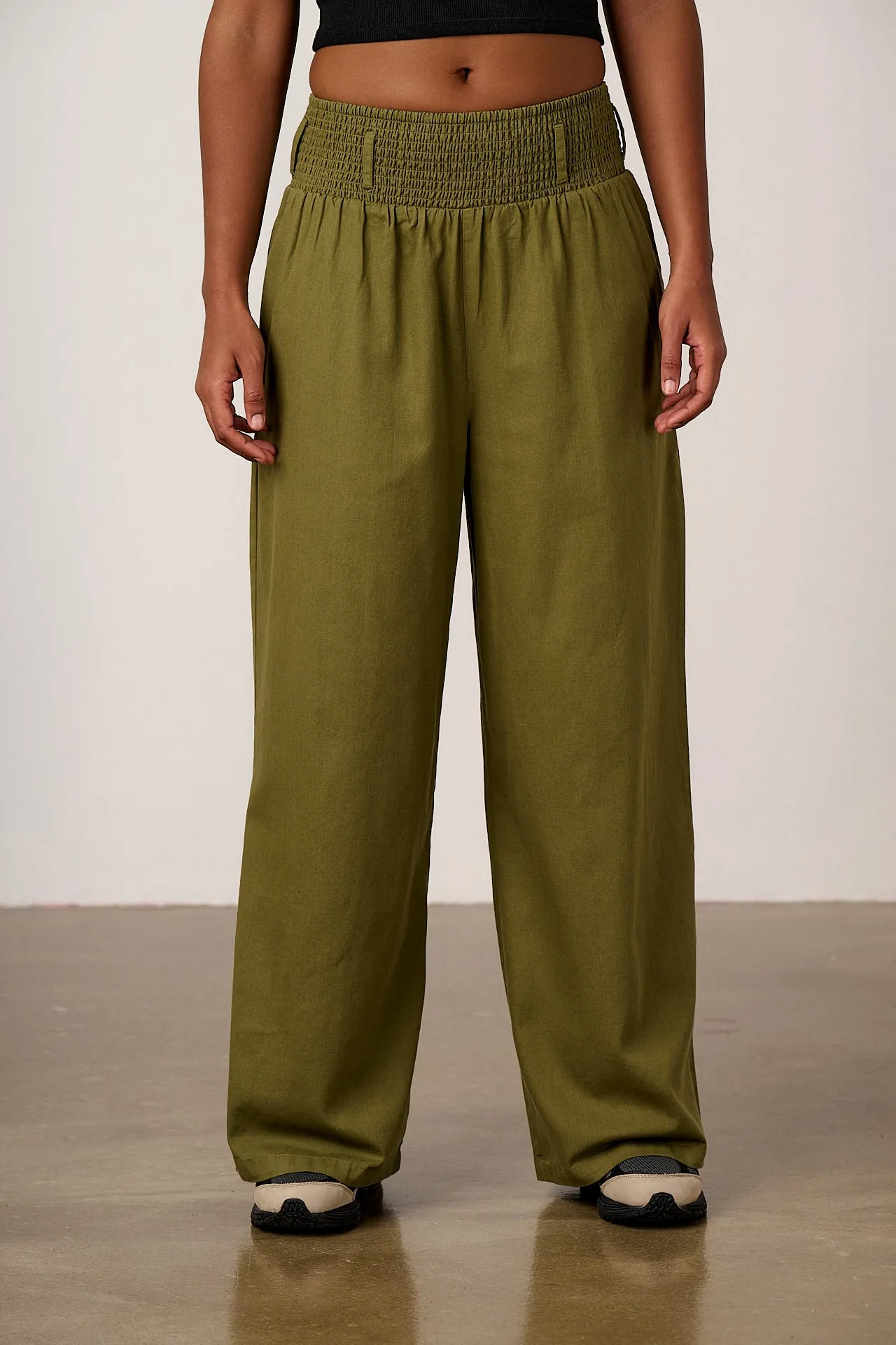 Alex - Wide Leg Cotton Trousers in Khaki sold by Lucy & Yak product image thumbnail 2