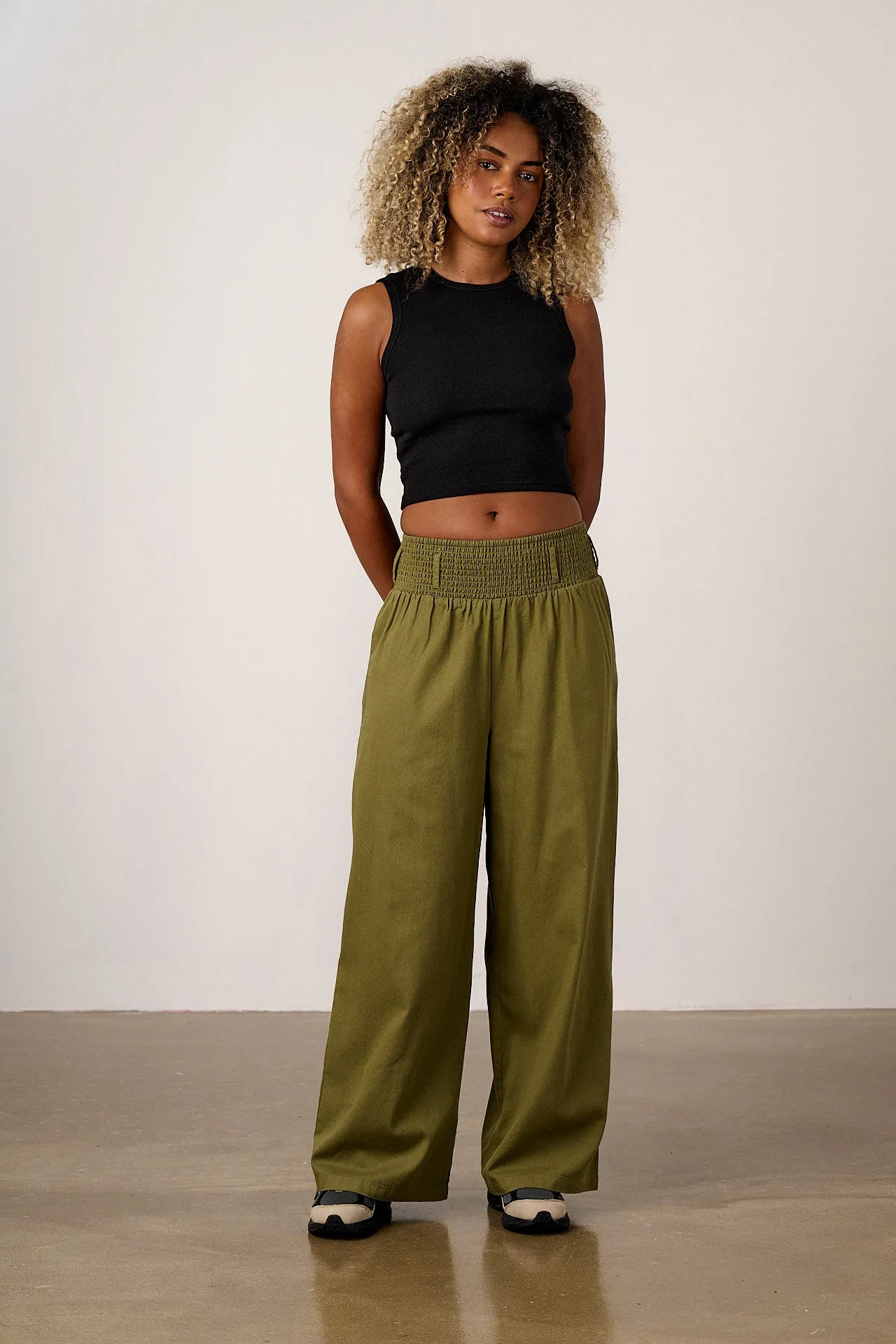 Alex - Wide Leg Cotton Trousers in Khaki sold by Lucy & Yak product image thumbnail 3