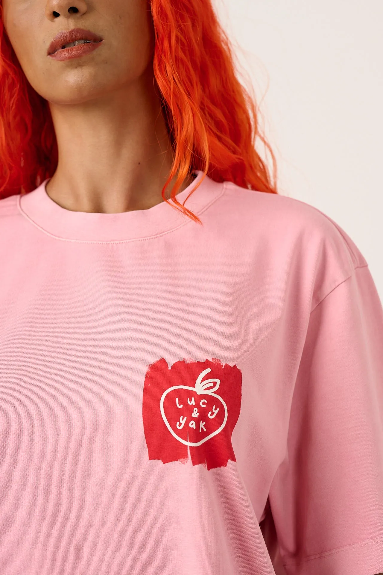 Noa - Cotton Heavyweight Boxy T-Shirt in Washed Pink & Red Blurred Checkerboard sold by Lucy & Yak product image thumbnail 3