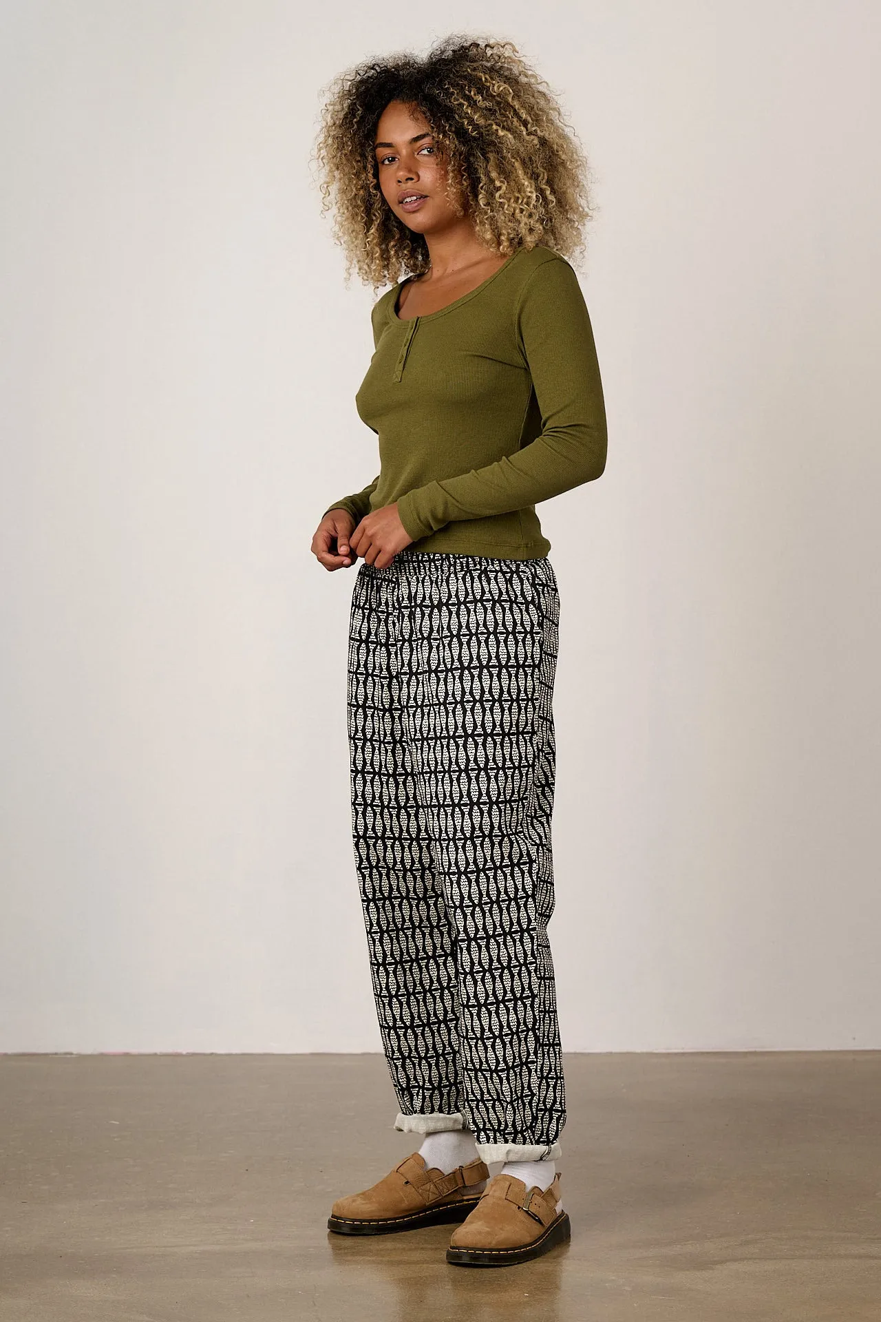 Alexa - Cotton Trousers in Black & White Minnow Print sold by Lucy & Yak product image thumbnail 4