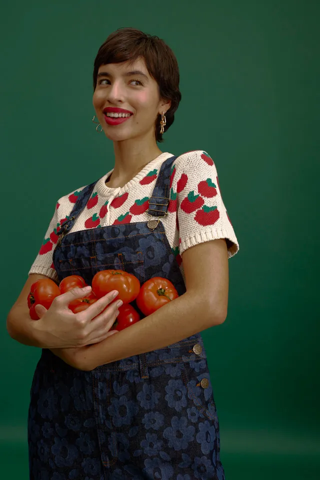 Lizzie - Cotton Short Sleeve Knitted Cardigan in Tomatoes sold by Lucy & Yak product image thumbnail 4