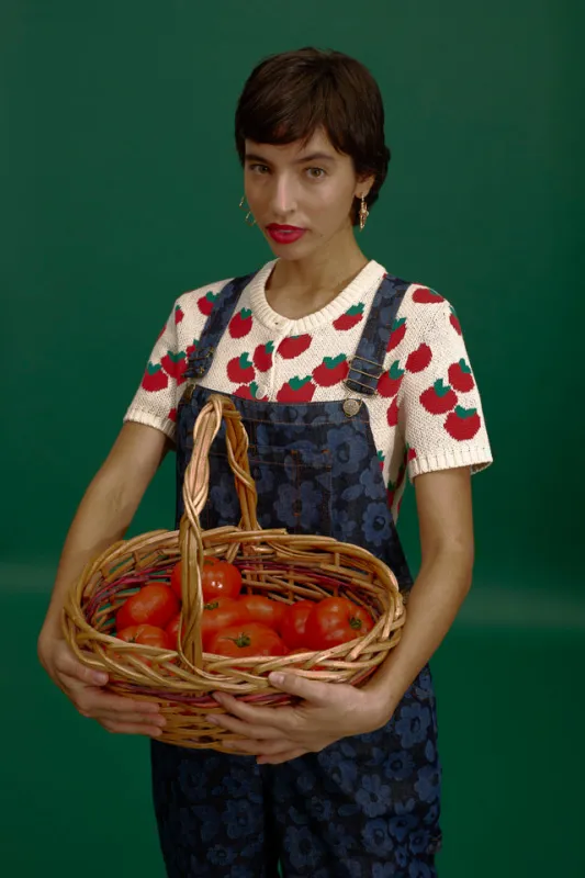 Lizzie - Cotton Short Sleeve Knitted Cardigan in Tomatoes sold by Lucy & Yak