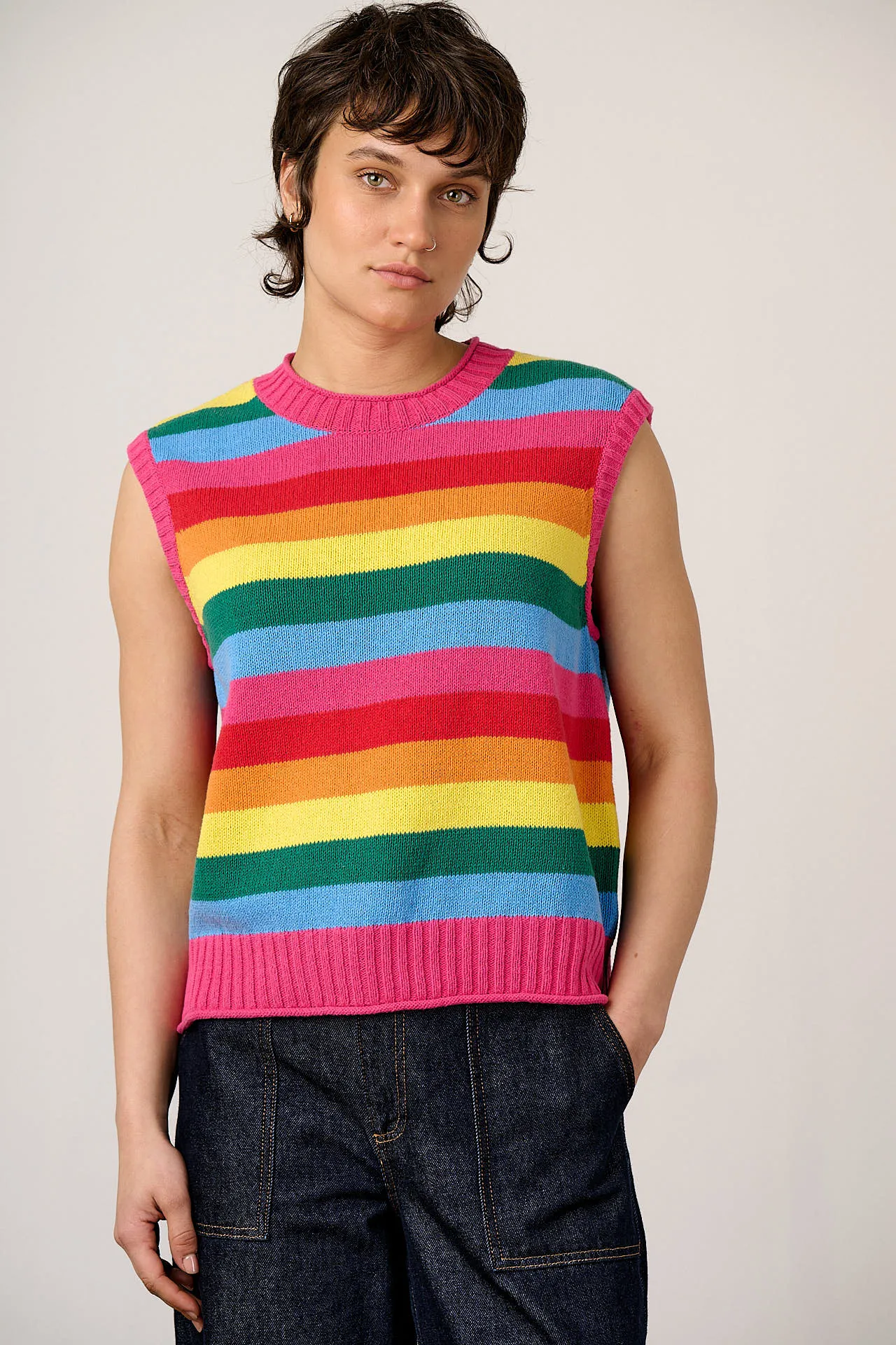 Sawyer - Cotton Knitted Tank in Rainbow Stripe sold by Lucy & Yak product image thumbnail 2