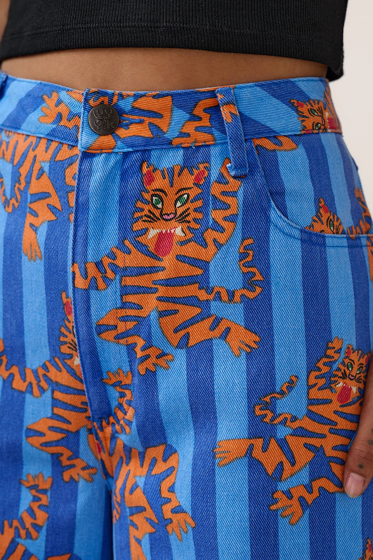 Carter - High Waisted Cotton Trousers in Blue Tiger Stripe sold by Lucy & Yak product image thumbnail 5
