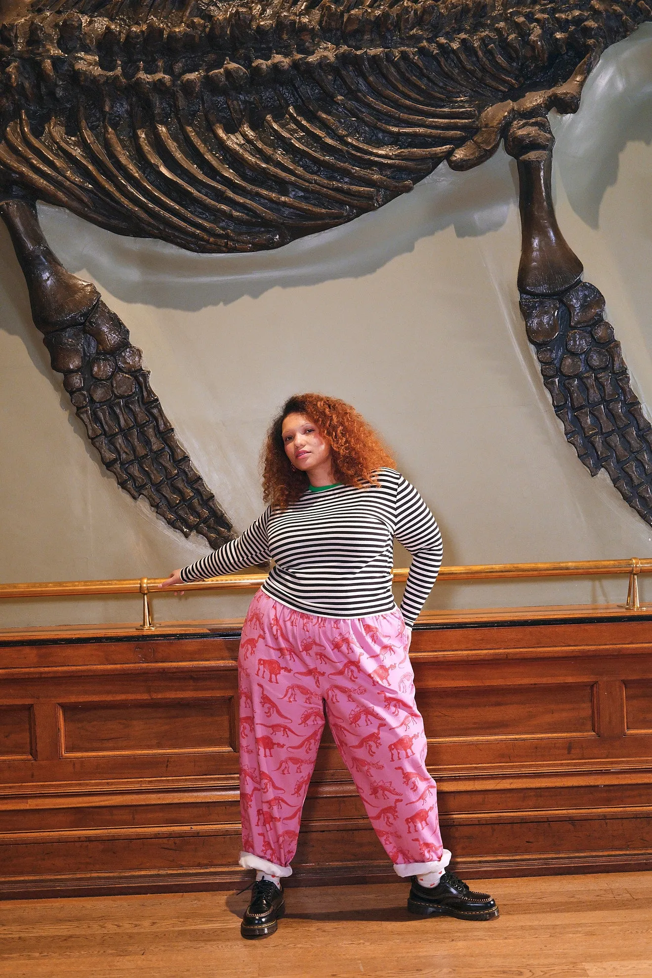 L.E. Alexa - Cotton Trousers in Pink Dinosaur Natural History Museum & Yak sold by Lucy & Yak product image thumbnail 5