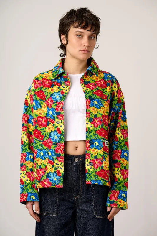 Connie - Cotton Jacket in 80s Scribbled Floral made by Lucy & Yak