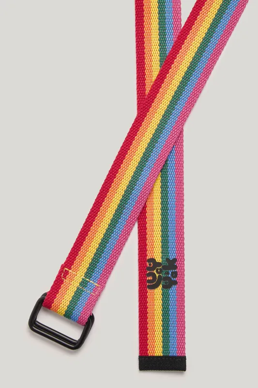 Flynn - D-Ring Cotton Webbing Belt in Vibrant Rainbow made by Lucy & Yak