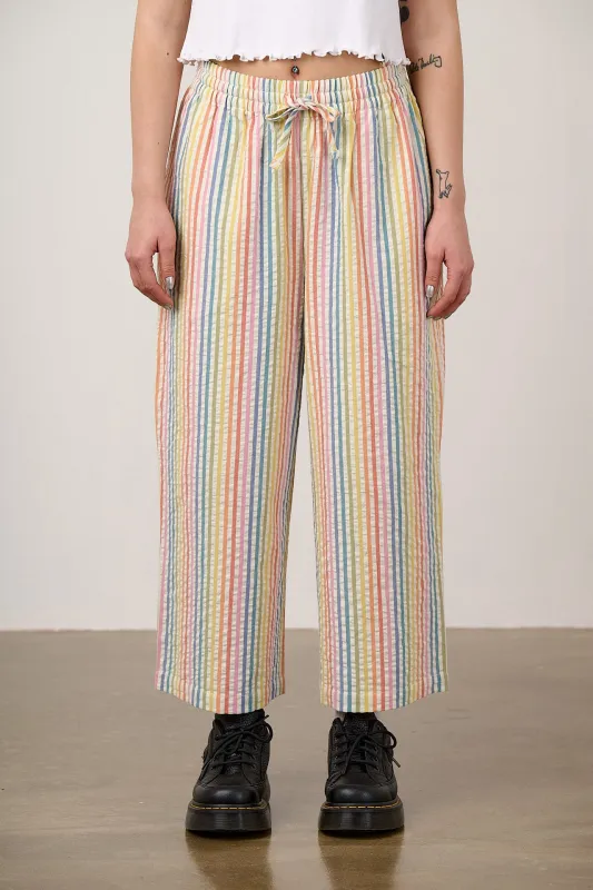 Chuck - Wide Leg Cotton Trousers in Vintage Rainbow Stripe sold by Lucy & Yak