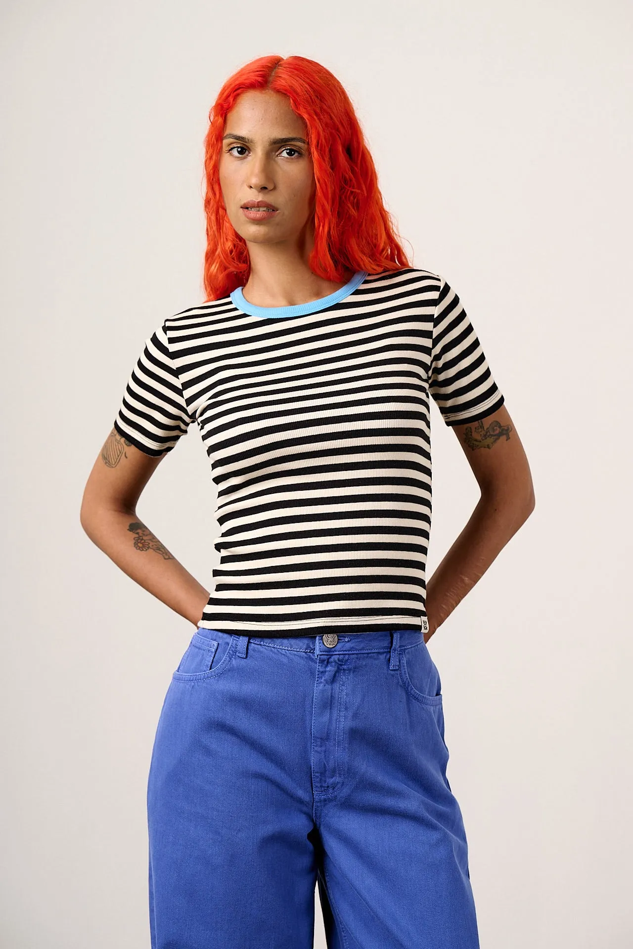 Gracie - Cotton T-Shirt in Black & White Stripe sold by Lucy & Yak