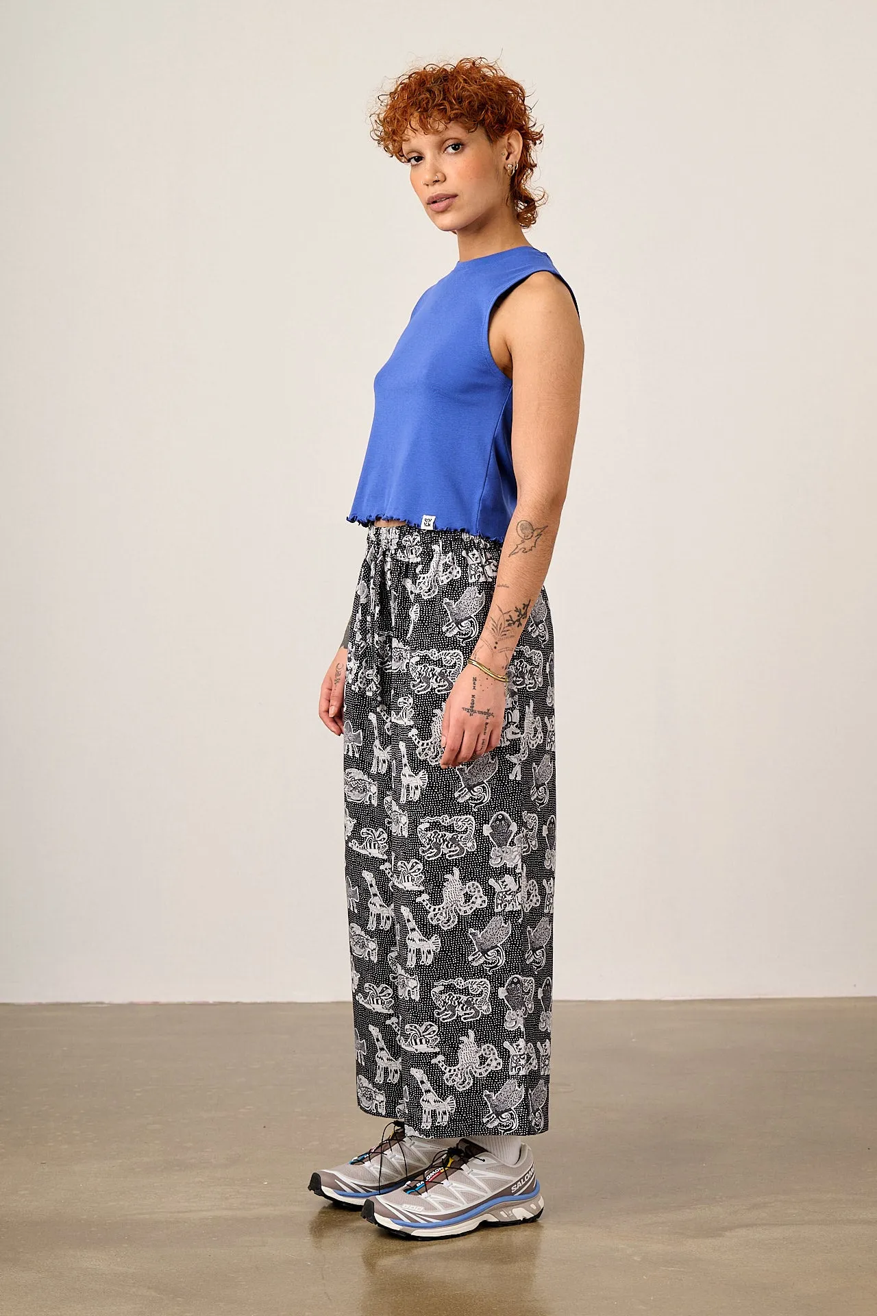 L.E Chuck - Wide Leg Cotton Trousers in Black & White Arthouse & Yak sold by Lucy & Yak product image thumbnail 5