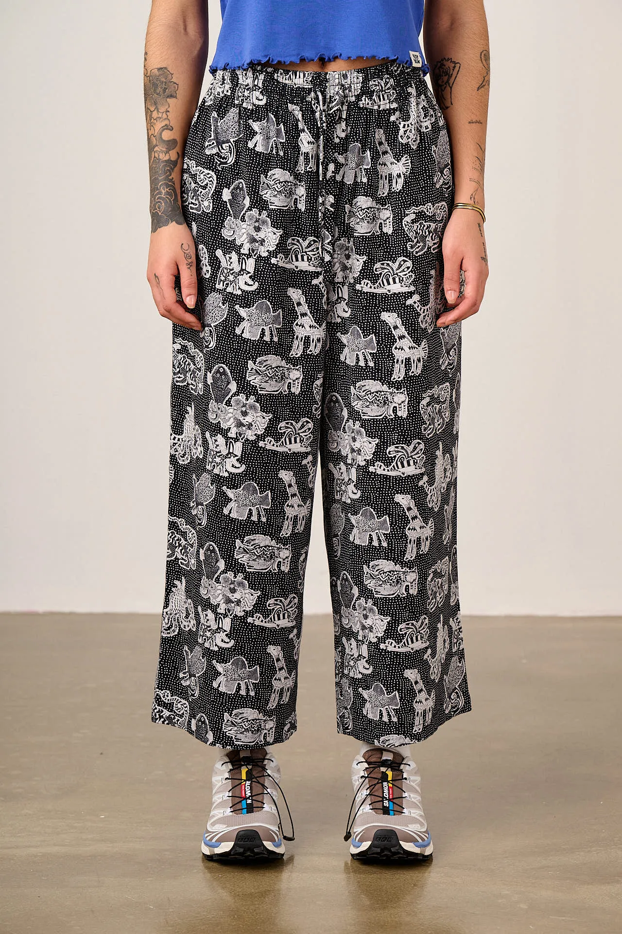L.E Chuck - Wide Leg Cotton Trousers in Black & White Arthouse & Yak sold by Lucy & Yak product image thumbnail 4