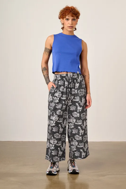 L.E Chuck - Wide Leg Cotton Trousers in Black & White Arthouse & Yak made by Lucy & Yak