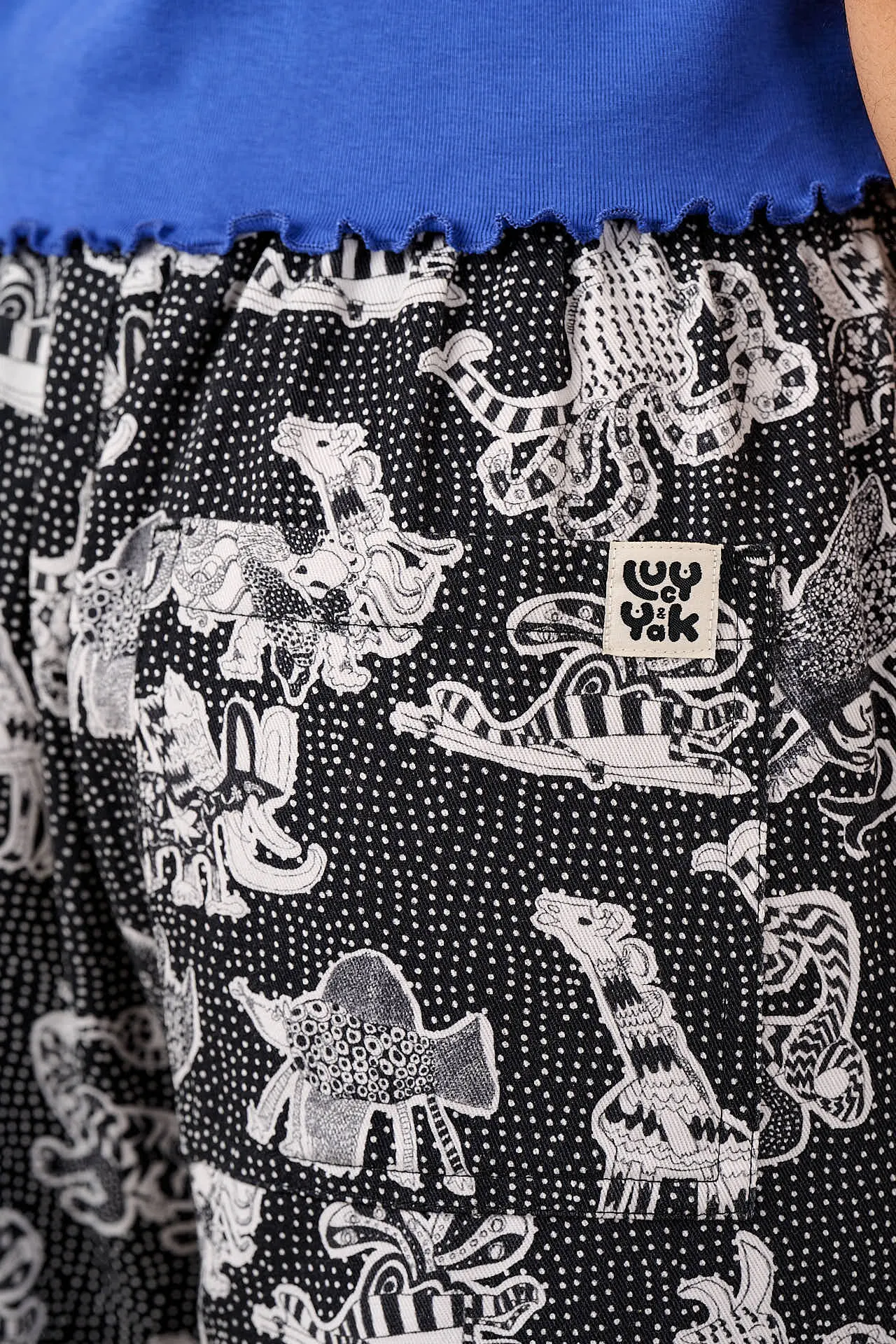 L.E Chuck - Wide Leg Cotton Trousers in Black & White Arthouse & Yak sold by Lucy & Yak product image thumbnail 3