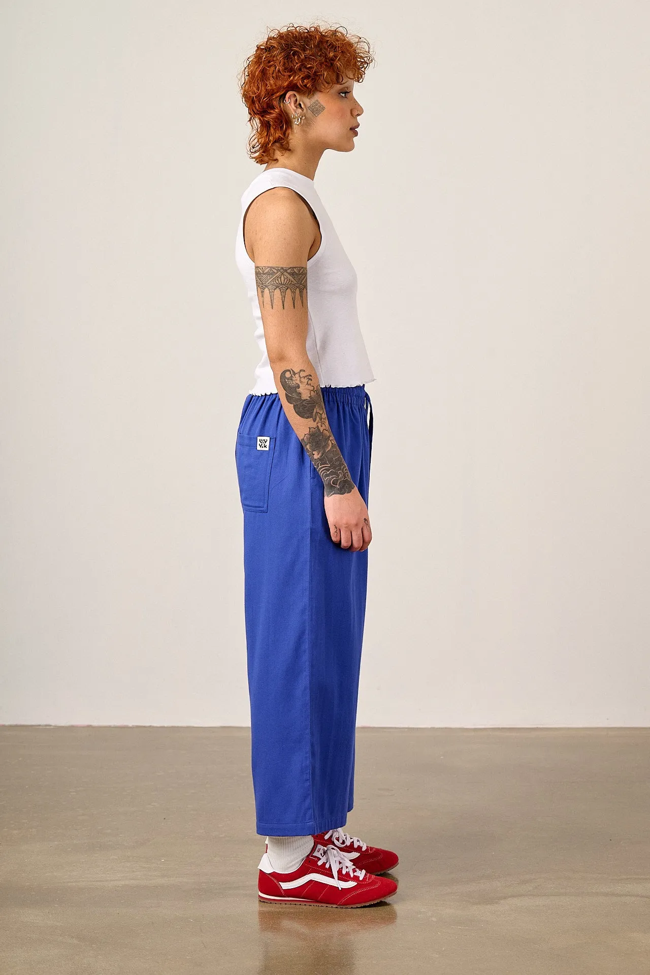 Chuck - Wide Leg Cotton Trousers in Dazzling Blue sold by Lucy & Yak product image thumbnail 3