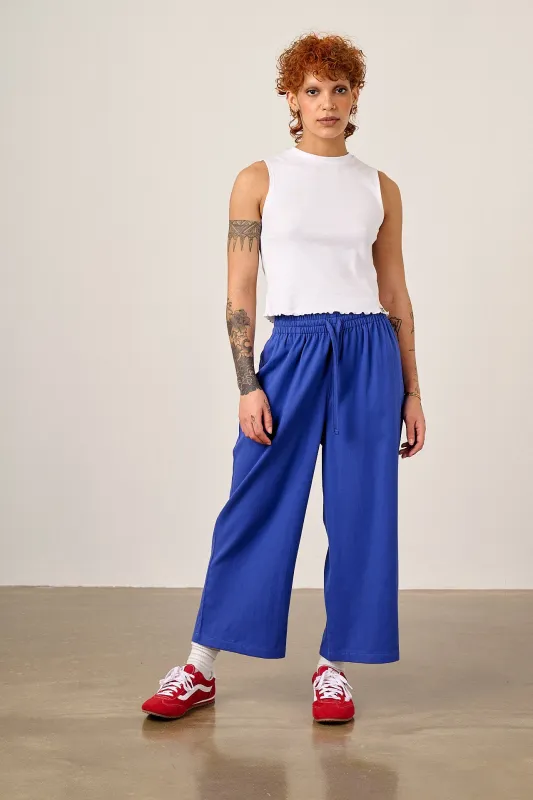 Chuck - Wide Leg Cotton Trousers in Dazzling Blue made by Lucy & Yak