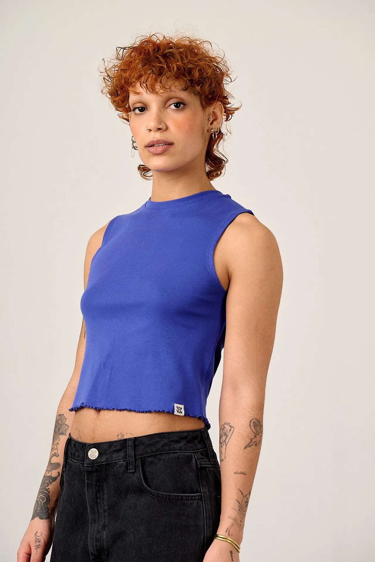 Etta - Cotton Jersey Sleeveless Tank in Dazzling Blue sold by Lucy & Yak