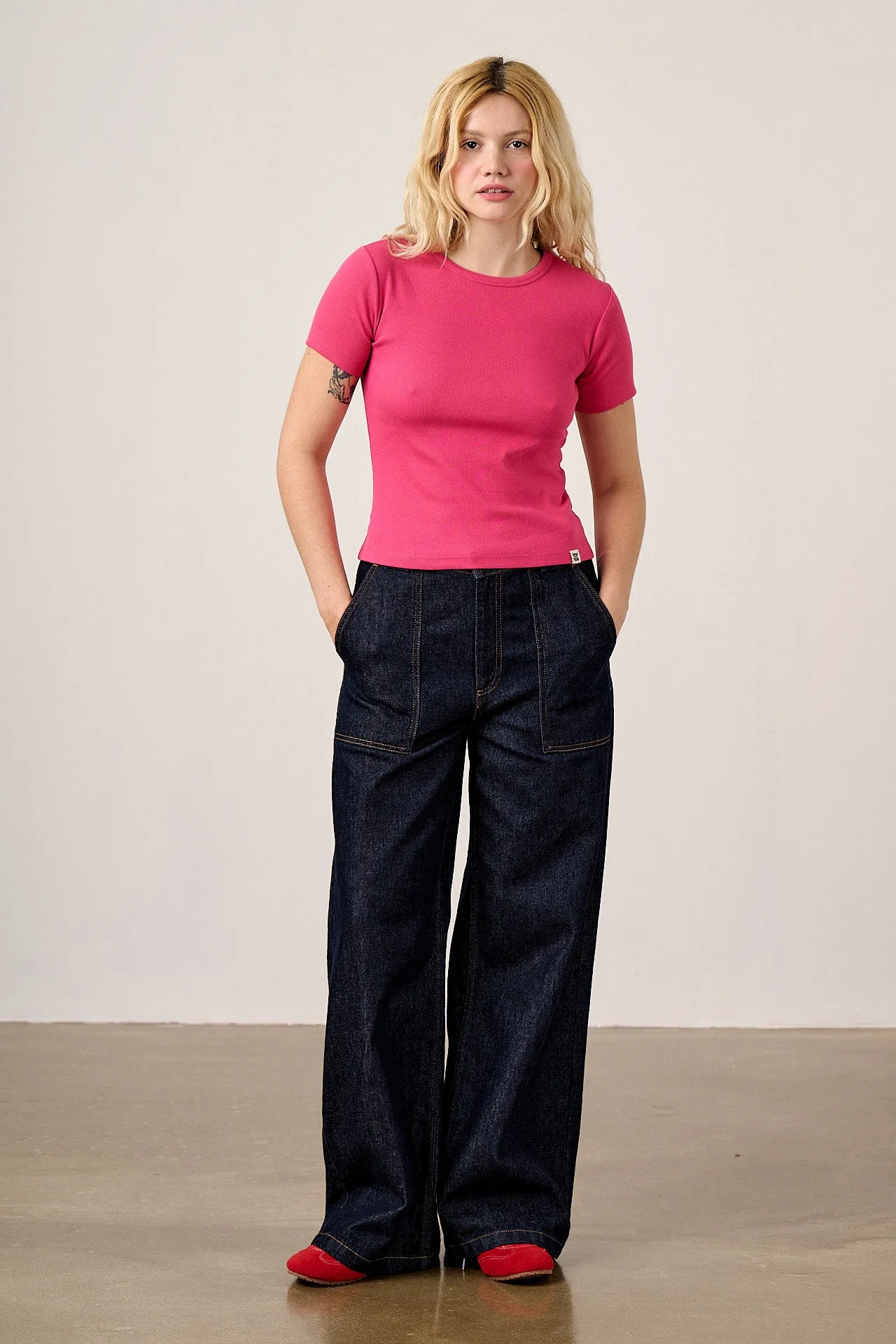 Gracie - Cotton T-Shirt in Fuchsia Rose sold by Lucy & Yak product image thumbnail 4