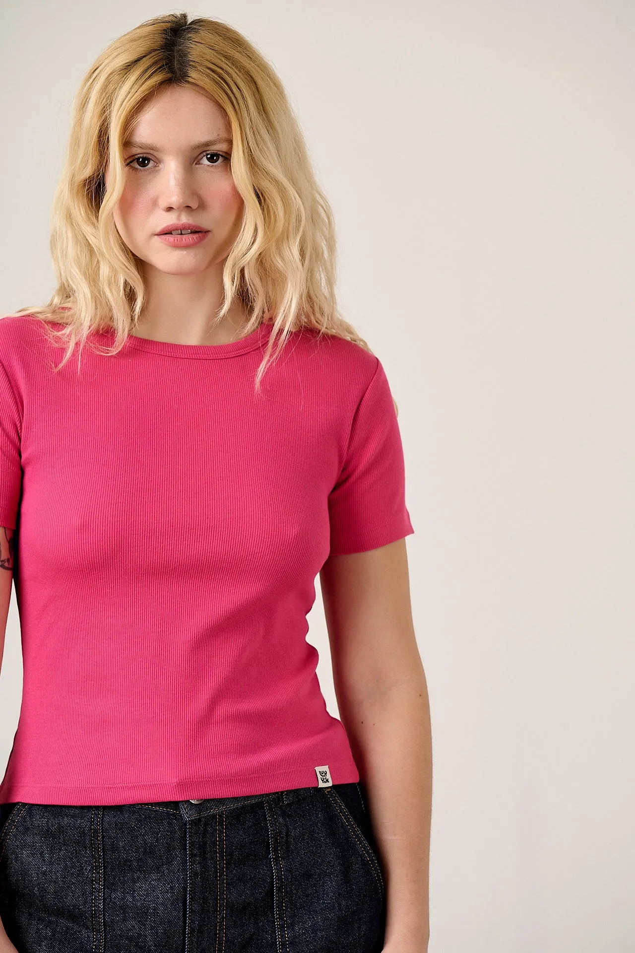 Gracie - Cotton T-Shirt in Fuchsia Rose sold by Lucy & Yak product image thumbnail 5
