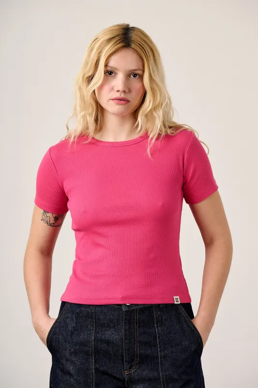 Gracie - Cotton T-Shirt in Fuchsia Rose made by Lucy & Yak