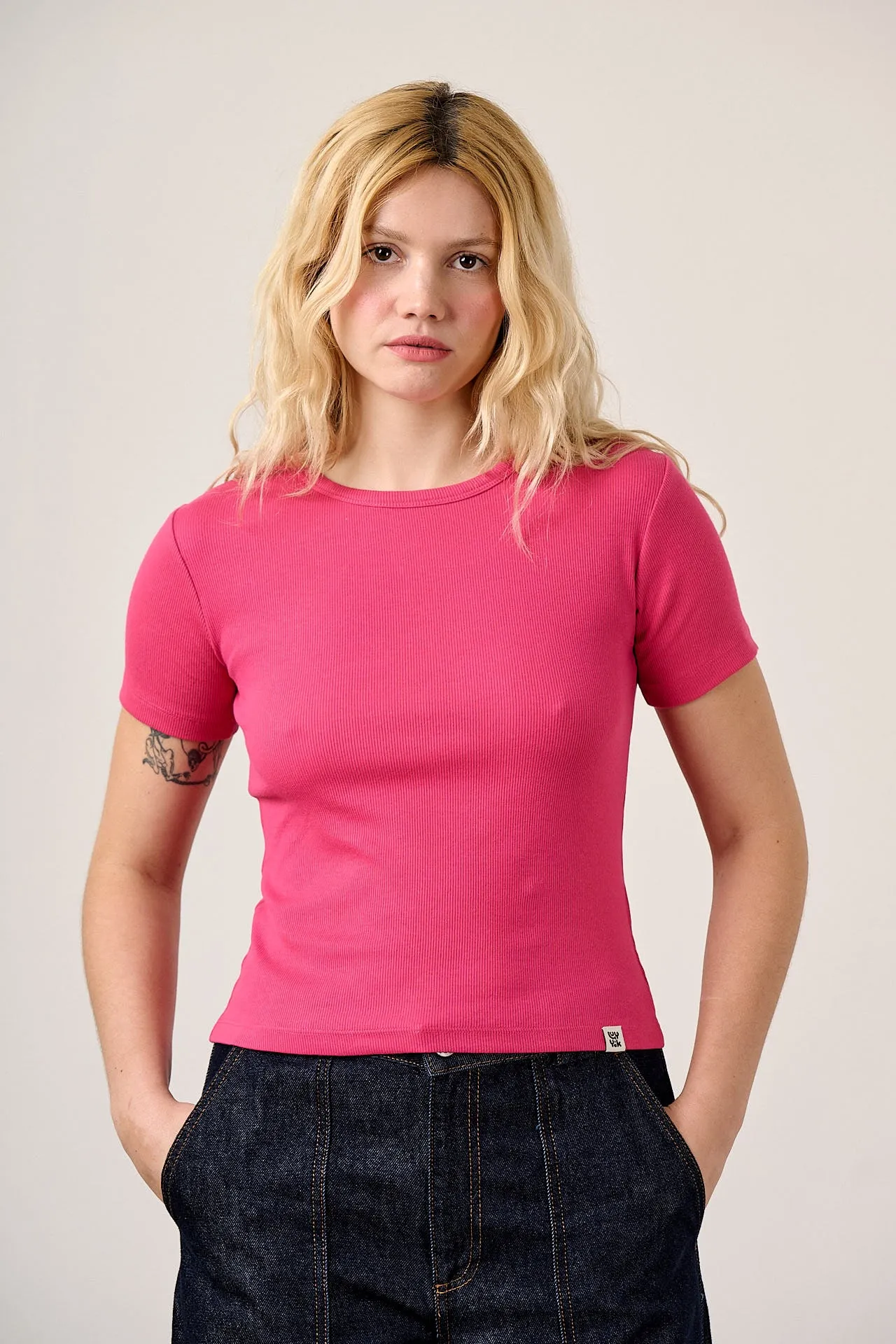 Gracie - Cotton T-Shirt in Fuchsia Rose sold by Lucy & Yak