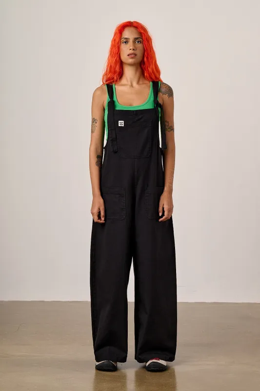 Arlo - Cotton Wide Leg Dungarees in Black made by Lucy & Yak