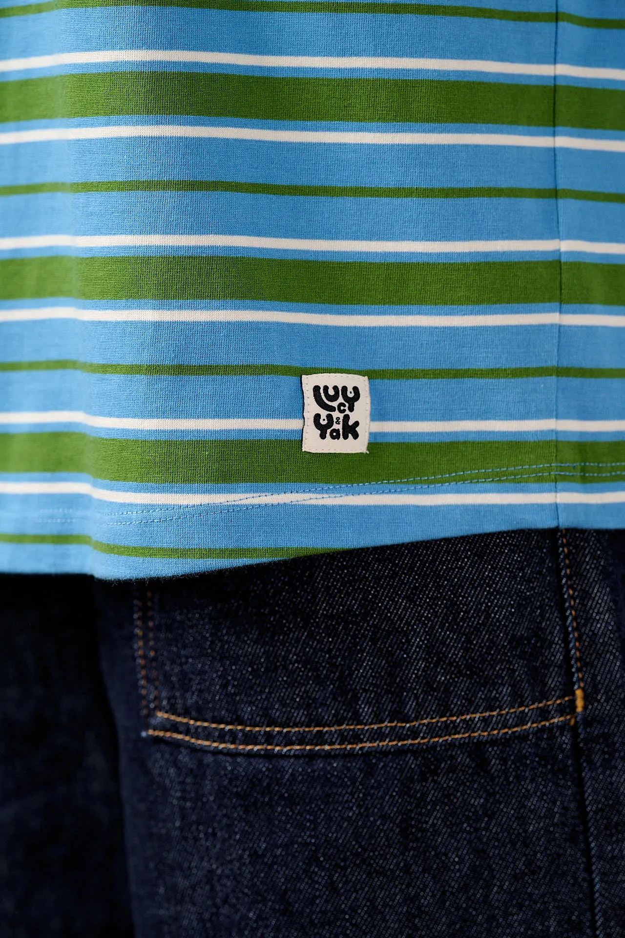 Benny - Oversized Cotton T-Shirt in Green & Blue Stripe sold by Lucy & Yak product image thumbnail 2