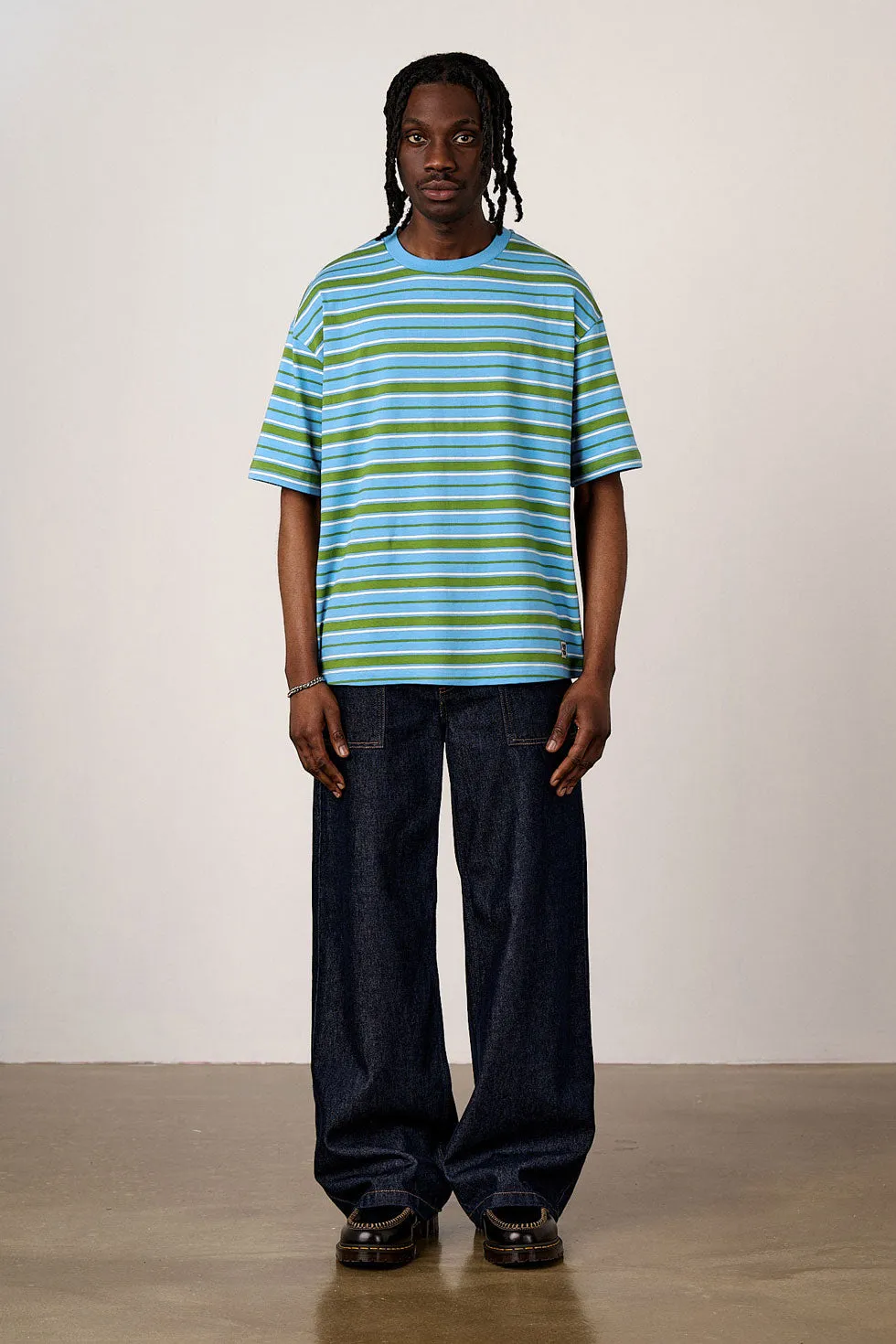 Benny - Oversized Cotton T-Shirt in Green & Blue Stripe sold by Lucy & Yak product image thumbnail 3