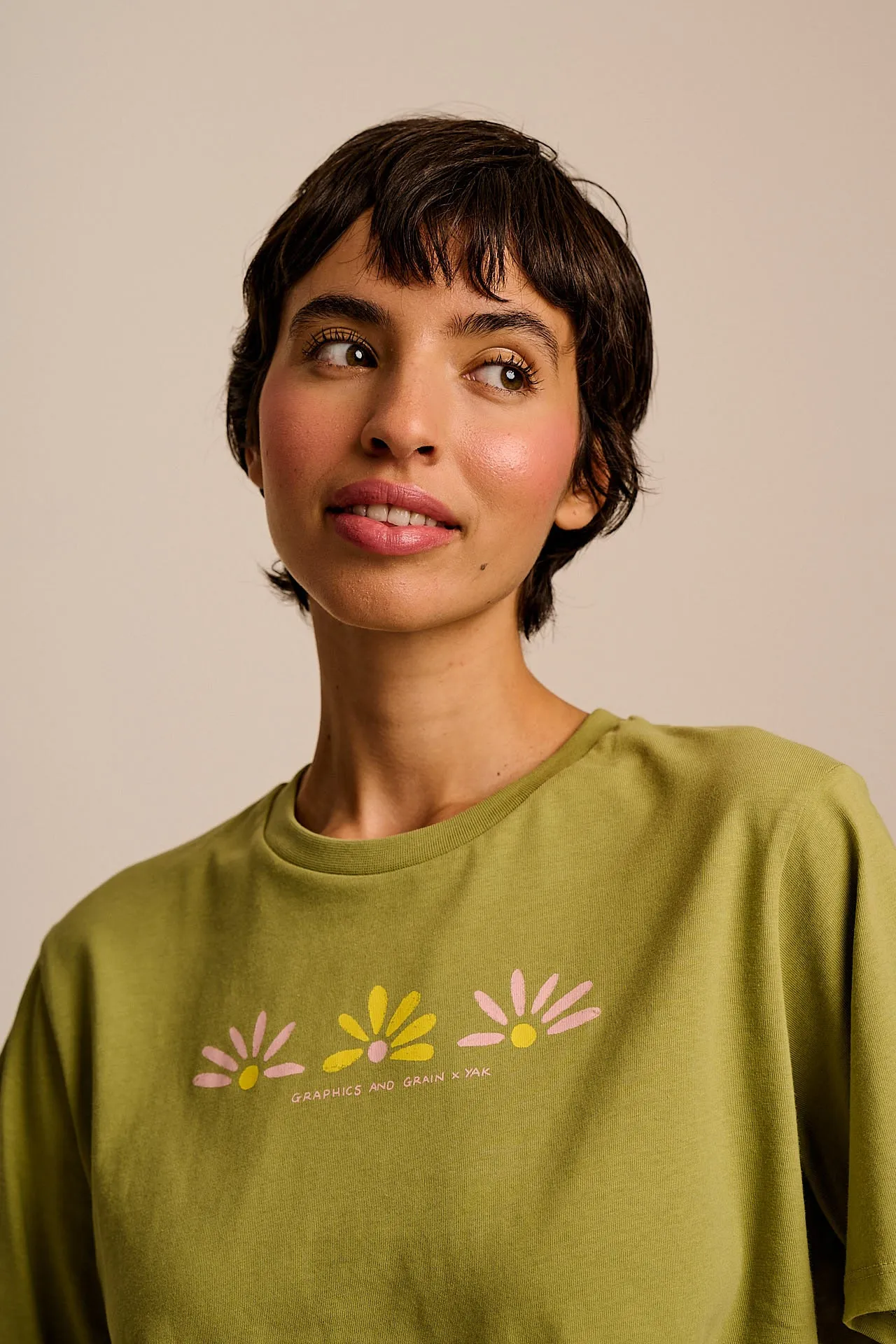 L.E Zayla - Cropped Boxy T-Shirt in Khaki Graphics and Grain Artist & Yak sold by Lucy & Yak product image thumbnail 2