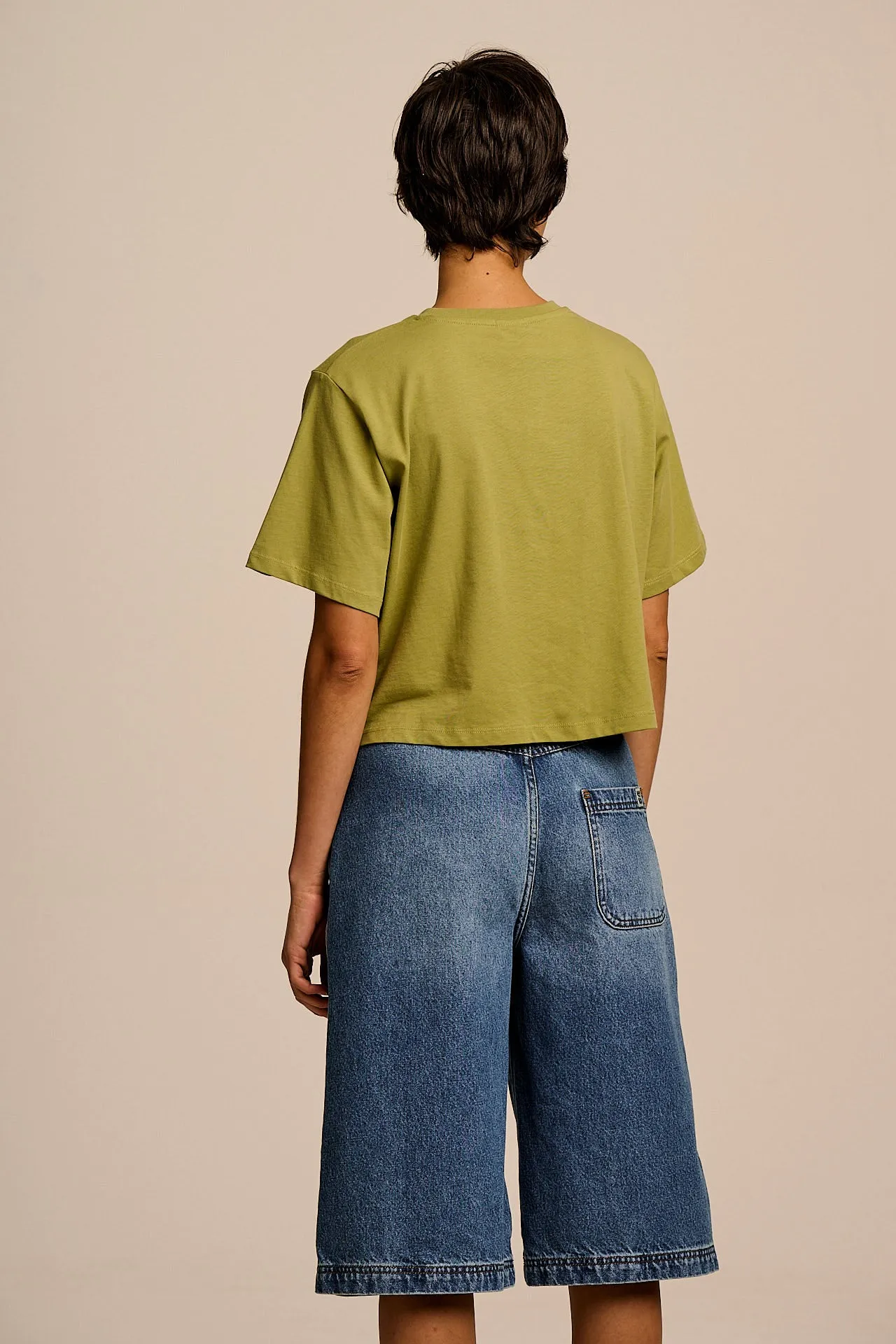 L.E Zayla - Cropped Boxy T-Shirt in Khaki Graphics and Grain Artist & Yak sold by Lucy & Yak product image thumbnail 5