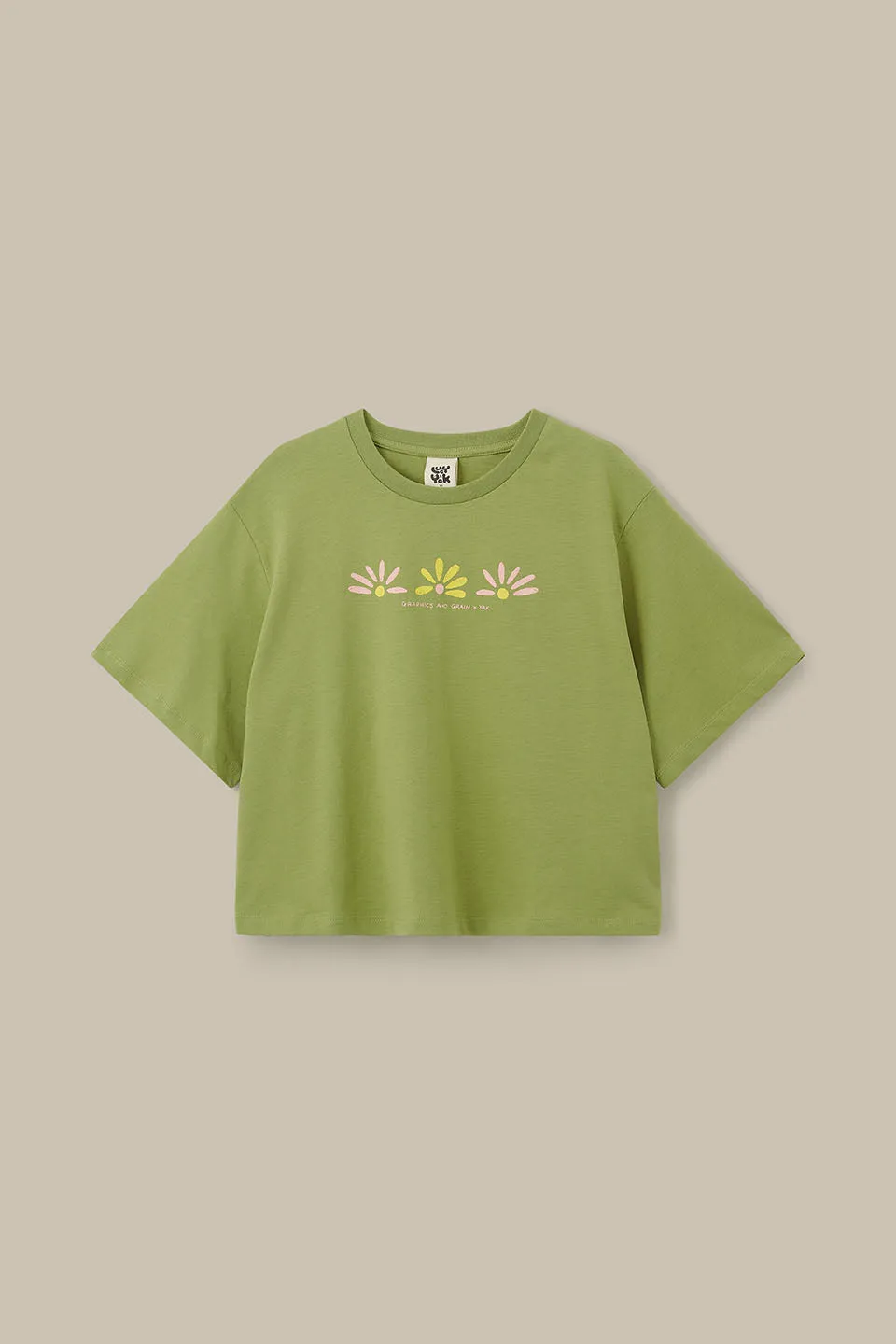 L.E Zayla - Cropped Boxy T-Shirt in Khaki Graphics and Grain Artist & Yak sold by Lucy & Yak product image thumbnail 4