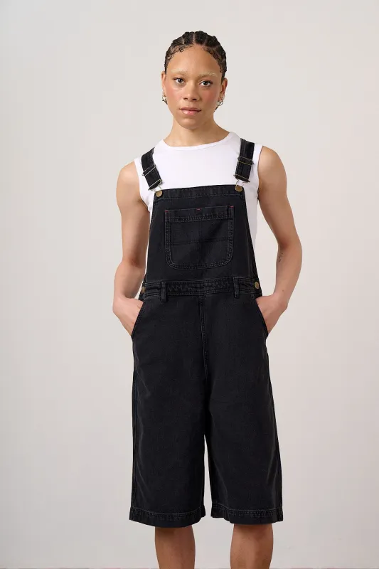 Jara - Denim Dungarees Shorts in Black Wash made by Lucy & Yak