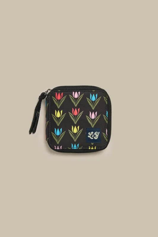 Eve - Purse in Black Tulip Print made by Lucy & Yak