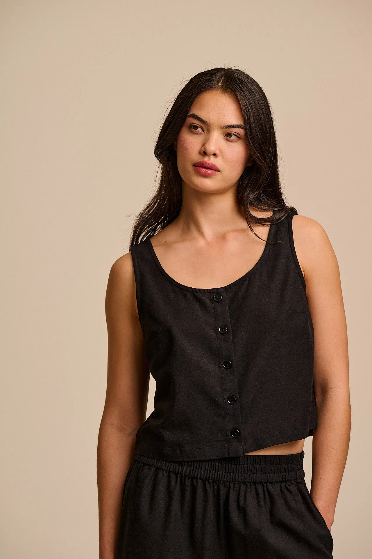 Etoile - Viscose Button Up Woven Tank in Black sold by Lucy & Yak product image thumbnail 4