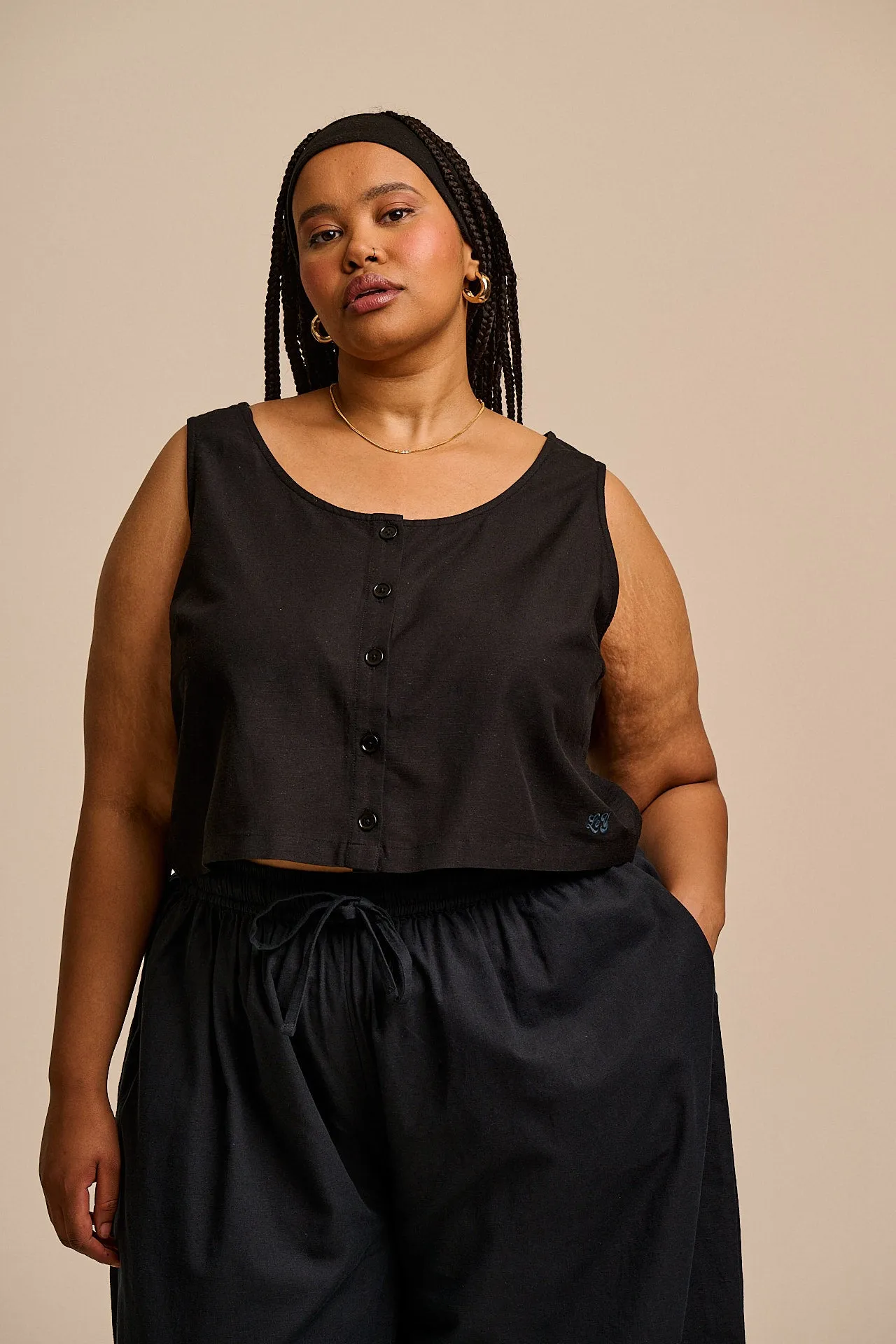 Etoile - Viscose Button Up Woven Tank in Black sold by Lucy & Yak